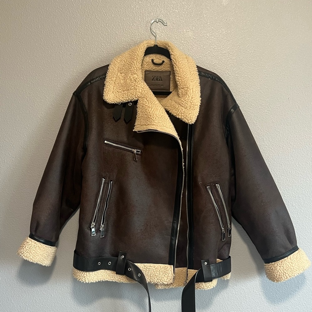 Zara Dark Brown Jacket with Cream Shearling